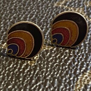 Vintage small stud earrings multi-colored cloisonné enamel 1980’s